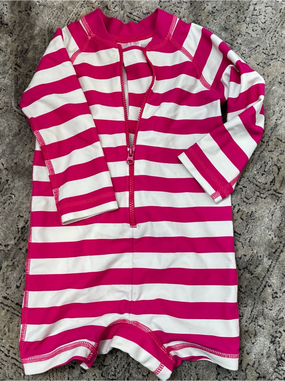 Hannah Anderson Striped Pink & White Zippered One-Piece Swim Romper